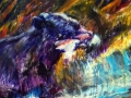 Bear with fish, 36 x 48, oil painting by Susan Falk